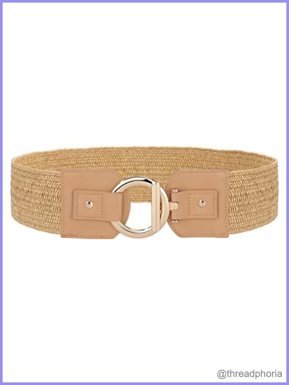 Straw Woven Elastic Wide Belt with Gold Buckle